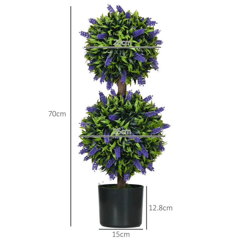 Set of 2 Lavender Flower Ball Trees with Pot, Indoor Outdoor Decor, 70cm