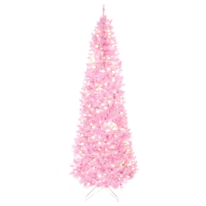 7FT Pink Pre-lit Pencil Slim Christmas Tree with Warm White LED Lights