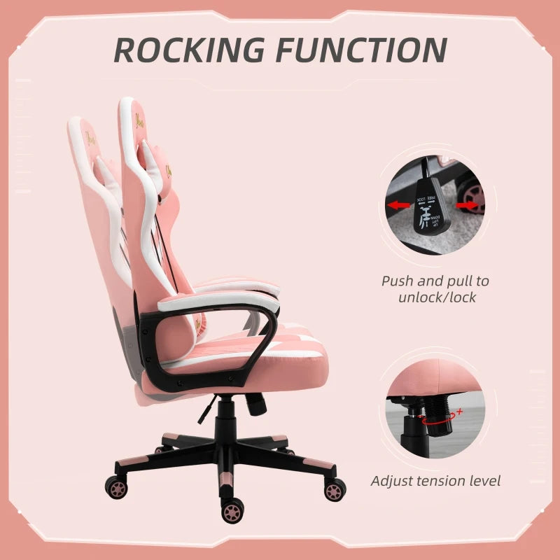 Pink Gaming Chair with Lumbar Support and Swivel Wheels