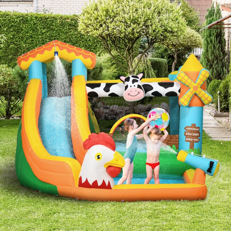 Farm Style Kids Inflatable Bouncy Castle with Slide & Pool - 3.5m