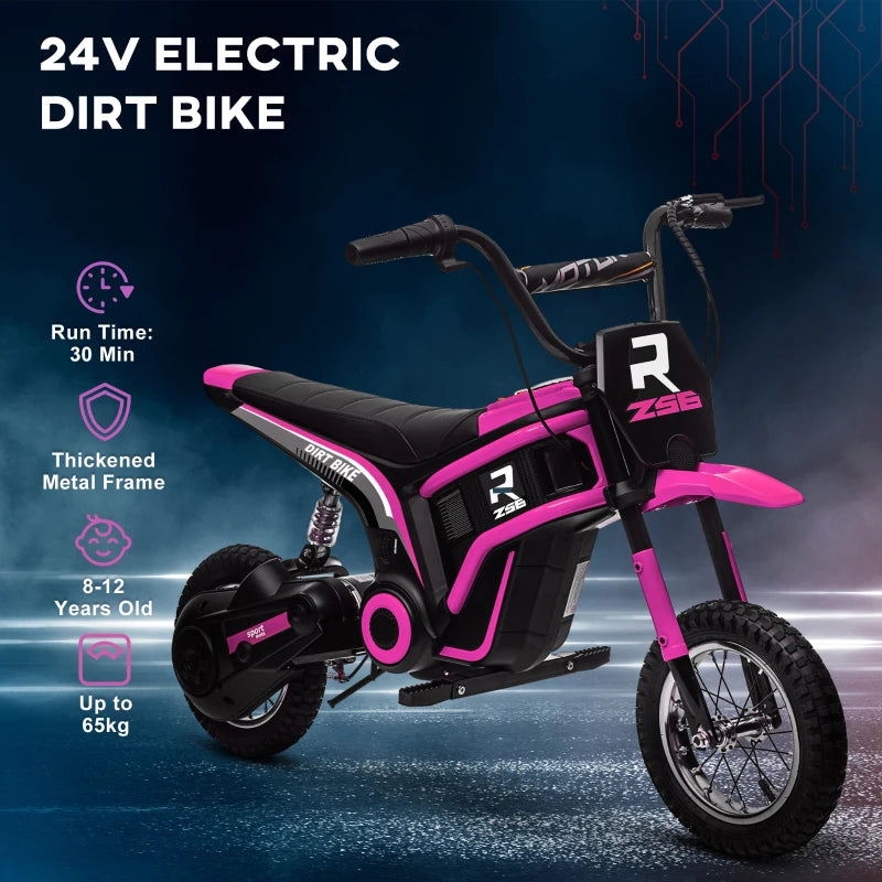 Pink Electric Motorbike with Music & Horn, 12" Tyres, 16km/h Speed