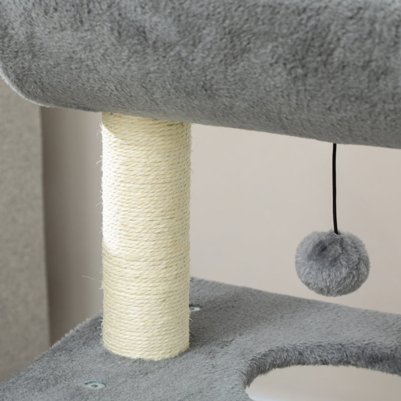 Cat Tree Tower with Scratching Posts, Pad, Bed, Perch, Toy Ball - Light Grey