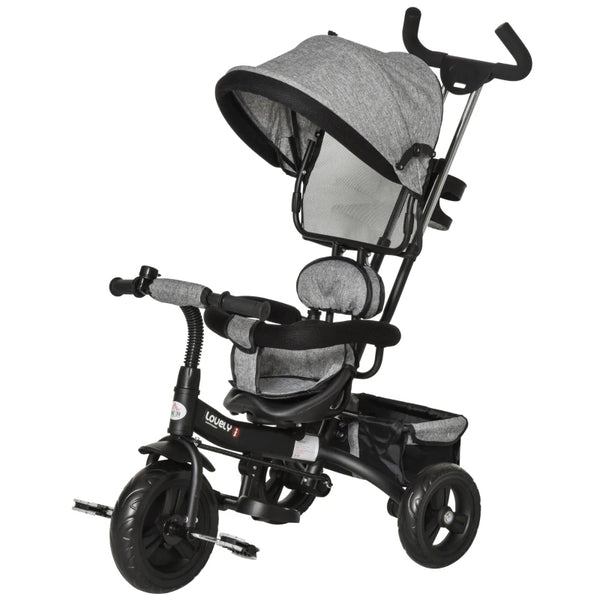 Grey 2-in-1 Cloth Tricycle Stroller for Toddlers