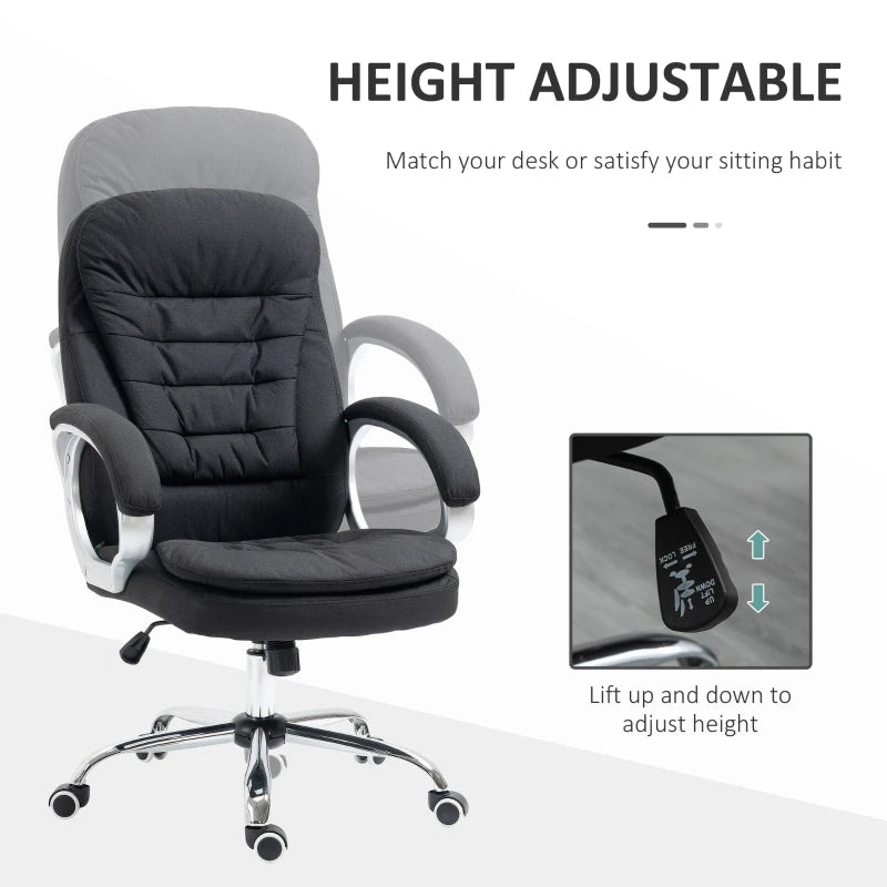 Black Linen Ergonomic Office Task Chair with Armrests & Swivel Wheels