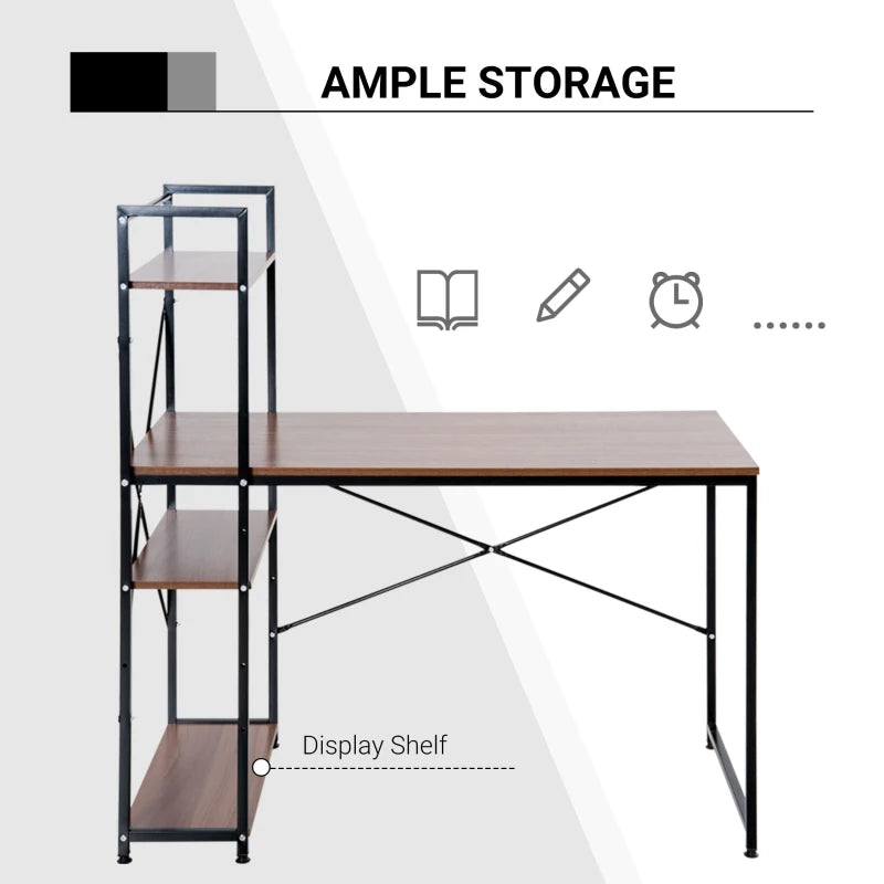Industrial Walnut and Black Reversible Computer Desk with Storage Shelves
