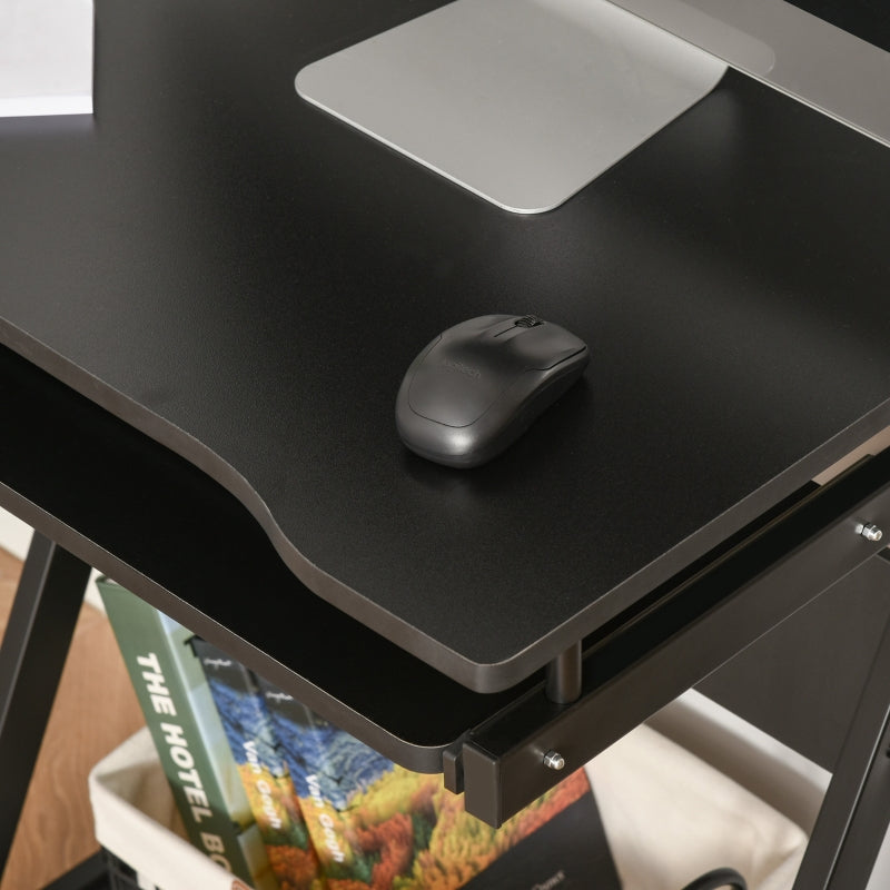 Black Mobile Computer Desk with Sliding Keyboard Tray