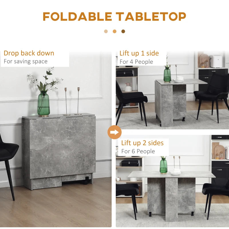 Grey Folding Dining Table with Shelves and Casters