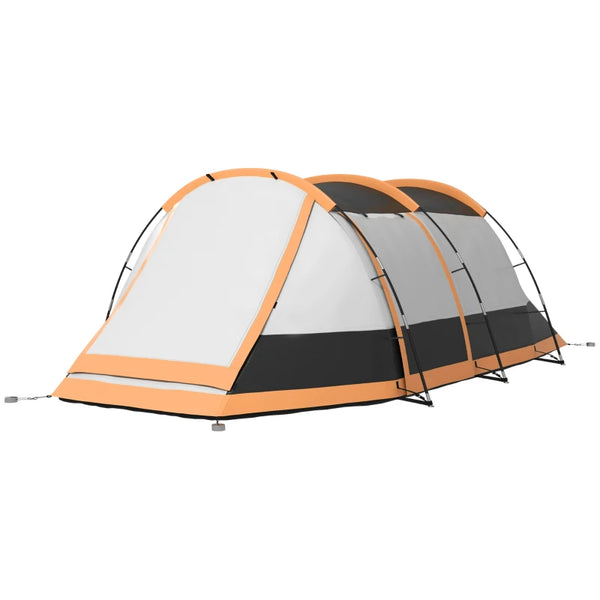 Orange 3-Person Camping Tent with 2 Rooms and Porch