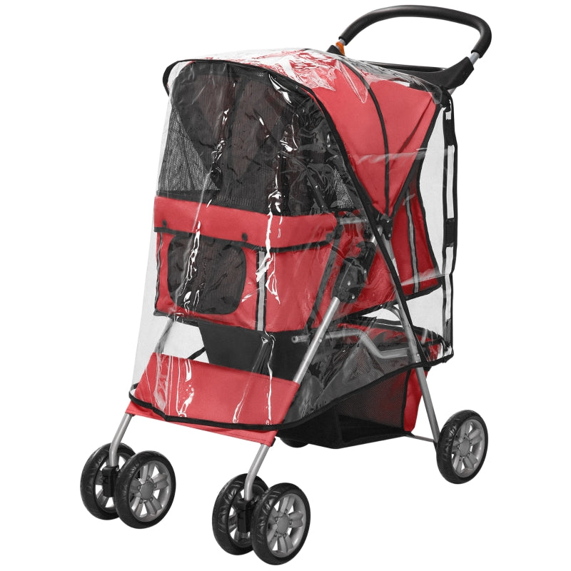 Red Dog Stroller with Rain Cover for Small Dogs