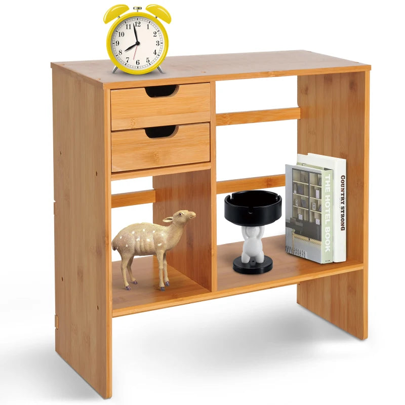 Bamboo Desktop Organizer with Drawers and Compartments