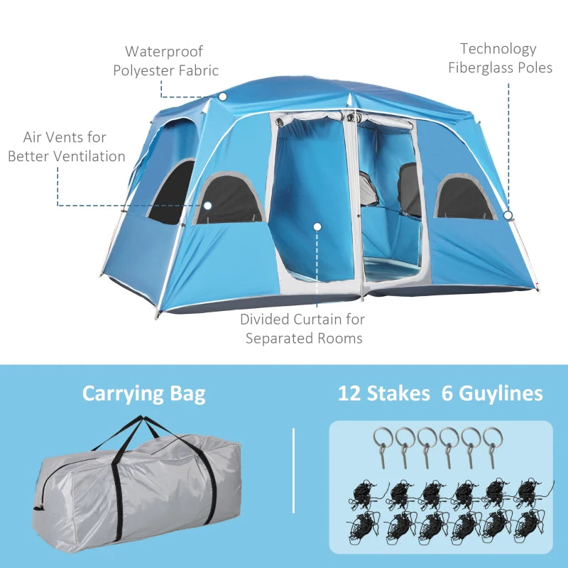 Blue 2-Room Camping Tent for 4-8 People