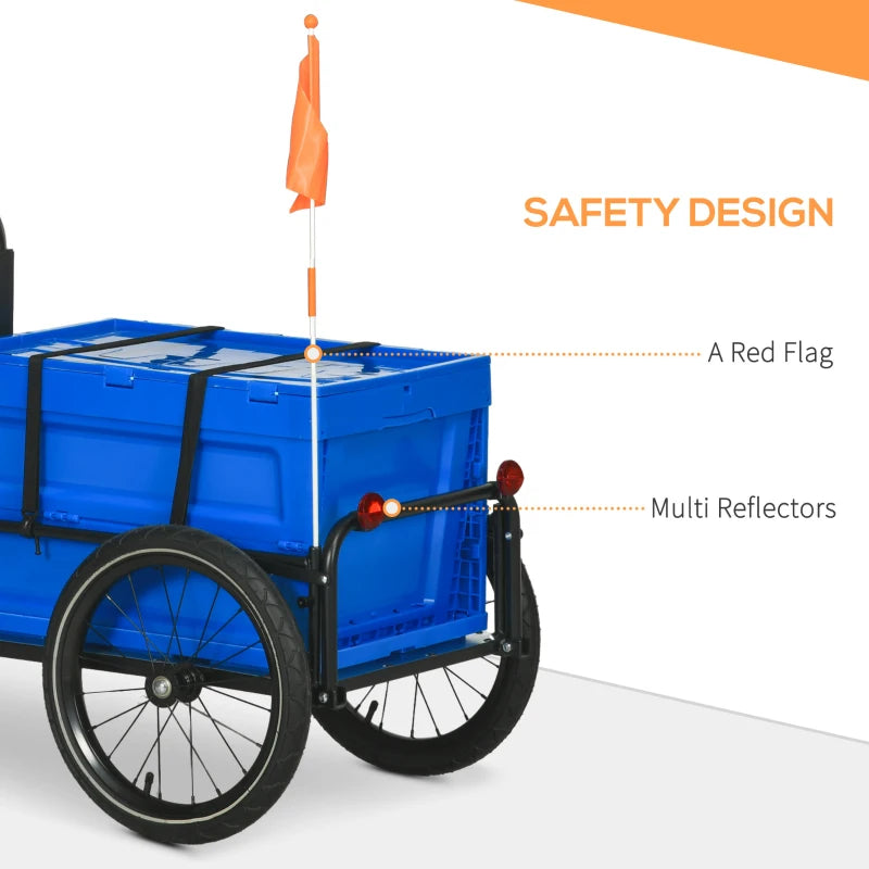 Blue Bike Cargo Trailer with 65L Foldable Storage Box and Reflectors