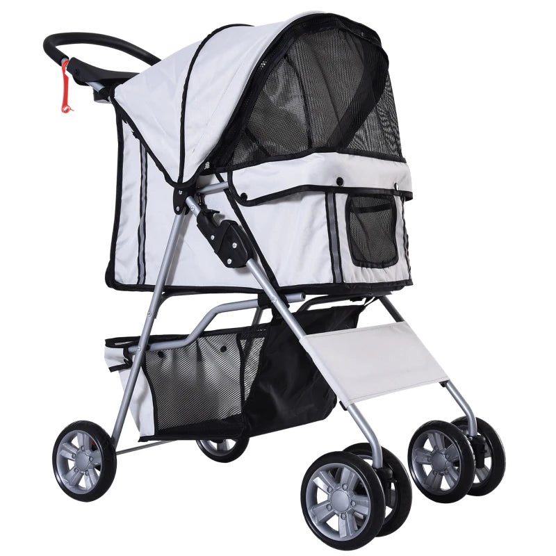 Grey Pet Stroller for Small Pets - Foldable Travel Carriage with Wheels