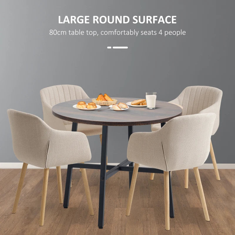 Rustic Brown Round Dining Table with Steel Legs