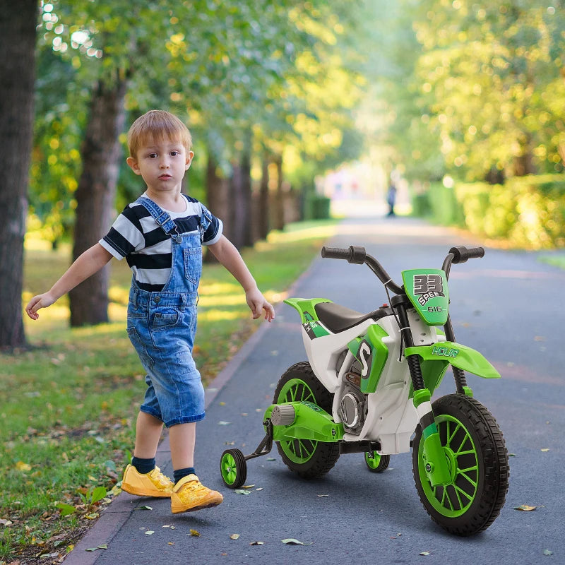 Green Kids Electric Motorcycle with Training Wheels, Ages 3-6