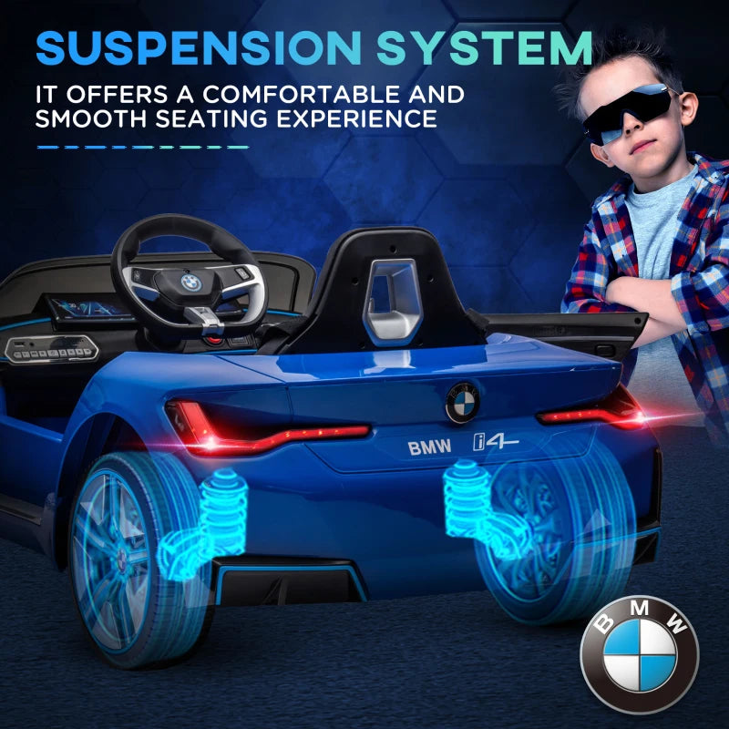 12V Kids Electric Ride-On Car - Blue BMW i4 Style