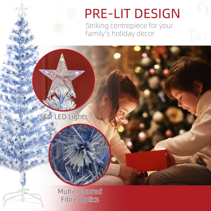 6ft Pre-Lit White Blue Fibre Optic Christmas Tree with LED Lights