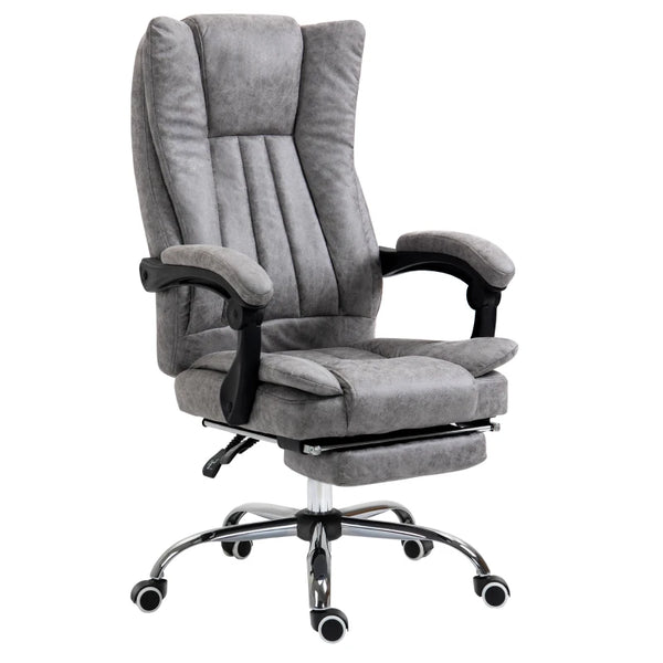Grey Microfibre Home Office Chair with Reclining Function & Footrest