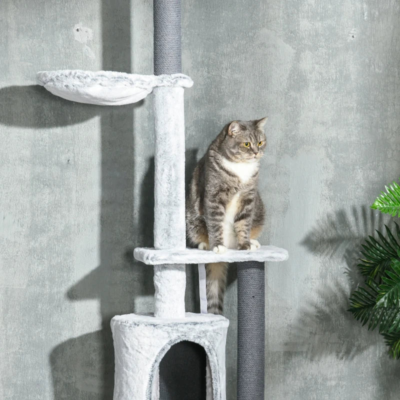 Grey Adjustable Cat Tree with Scratching Posts & Hammock