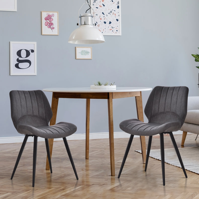 Grey PU Leather Dining Chairs Set of 2 with Steel Frame