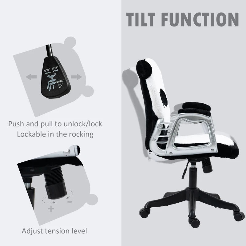 Fluffy Panda Office Chair with Tilt Function, Black and White