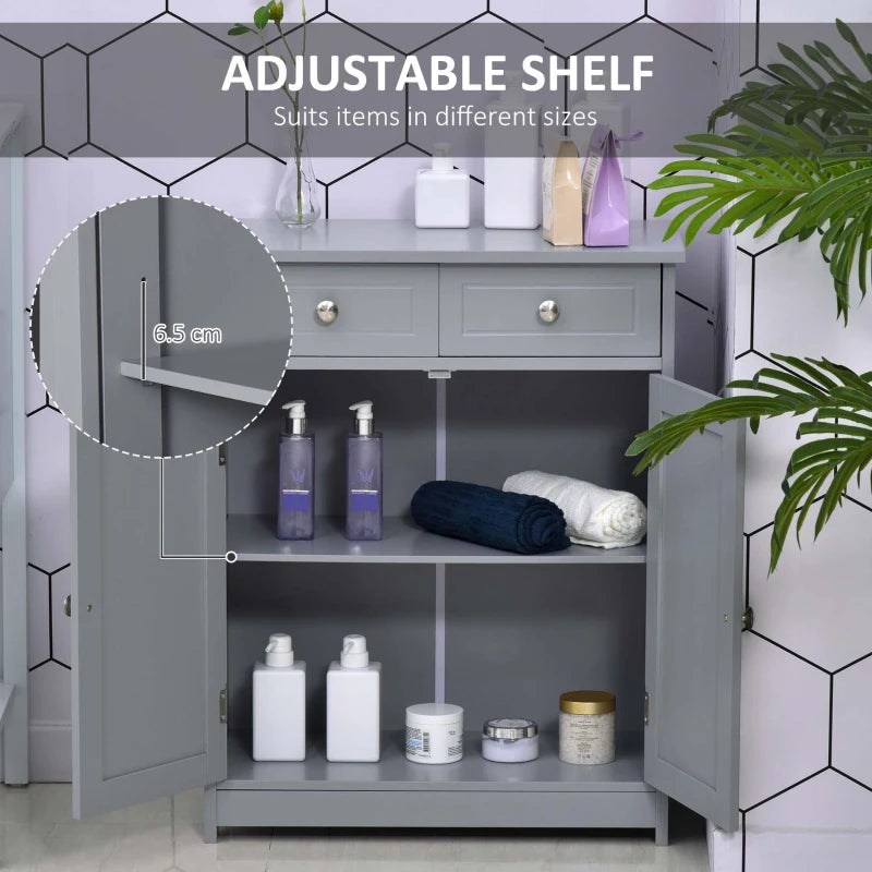 Grey Bathroom Storage Cabinet with Drawers and Adjustable Shelf