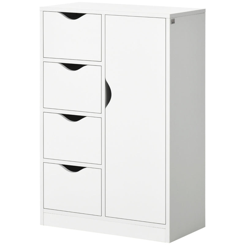 White Freestanding Bathroom Storage Cabinet with 4 Drawers and Door
