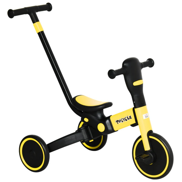 Yellow 4-in-1 Kids Tricycle with Adjustable Push Handle