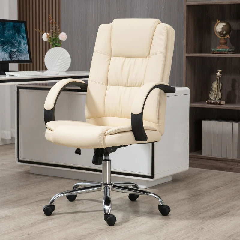 Beige PU Leather Office Swivel Chair with Adjustable Height