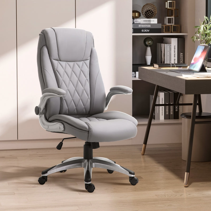 Grey High Back Swivel Office Chair with Flip-up Armrests