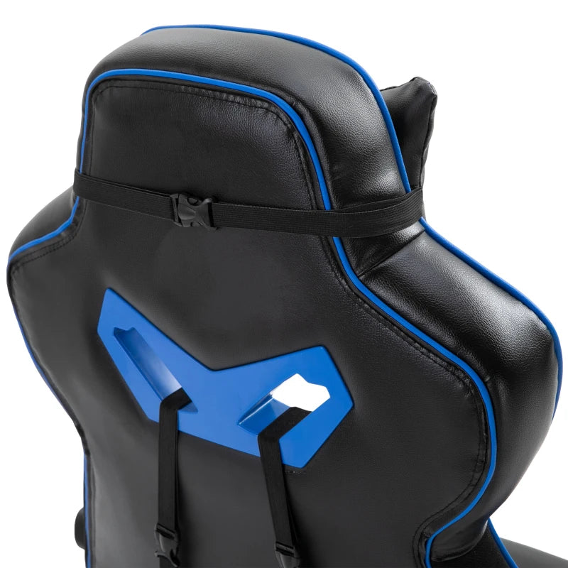 Blue Gaming Chair with Lumbar Support, Footrest, and Headrest