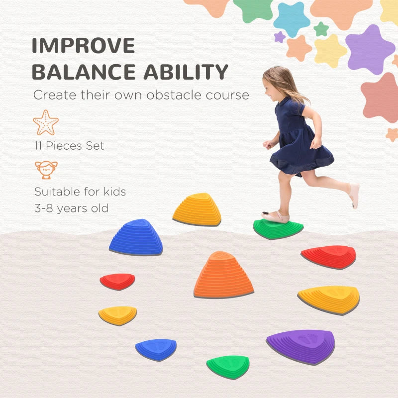 River Stone Balance Course Set for Kids - 11 Pieces, Indoor/Outdoor, Stackable