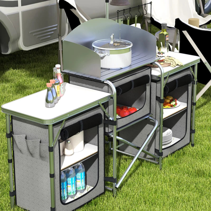 Portable Camping Kitchen Organizer with Carry Bag - Grey