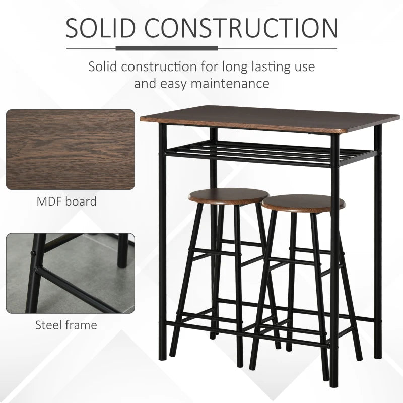 Black and Oak Bar Table Set with Footrest and Storage Shelf