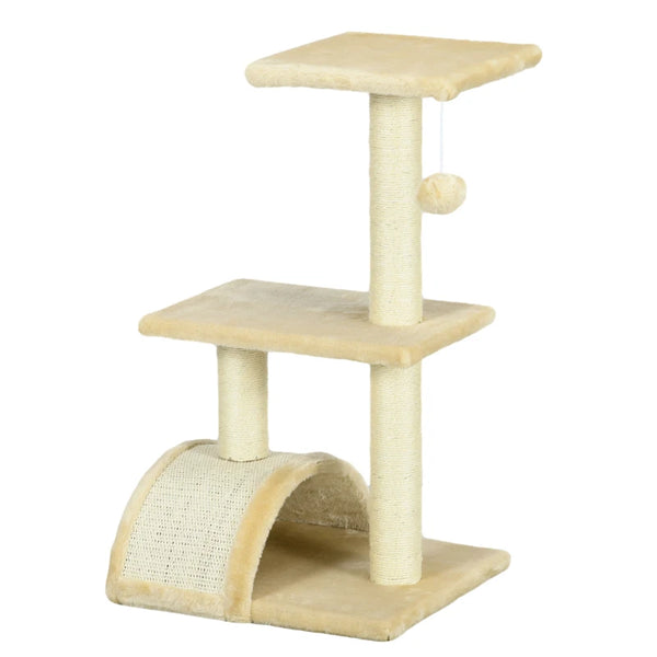 72cm Cat Tree with Scratching Post & Pad - Cream White