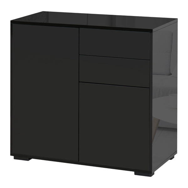 Black High Gloss Sideboard with Push-Open Design and 2 Drawers