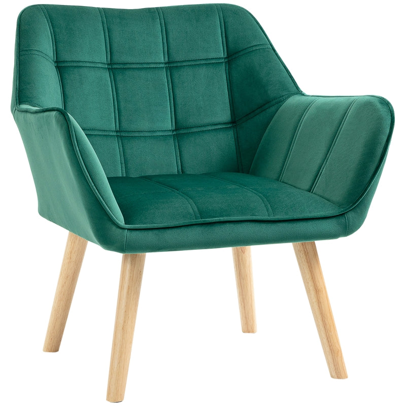 Green Upholstered Armchair with Wide Arms and Slanted Back