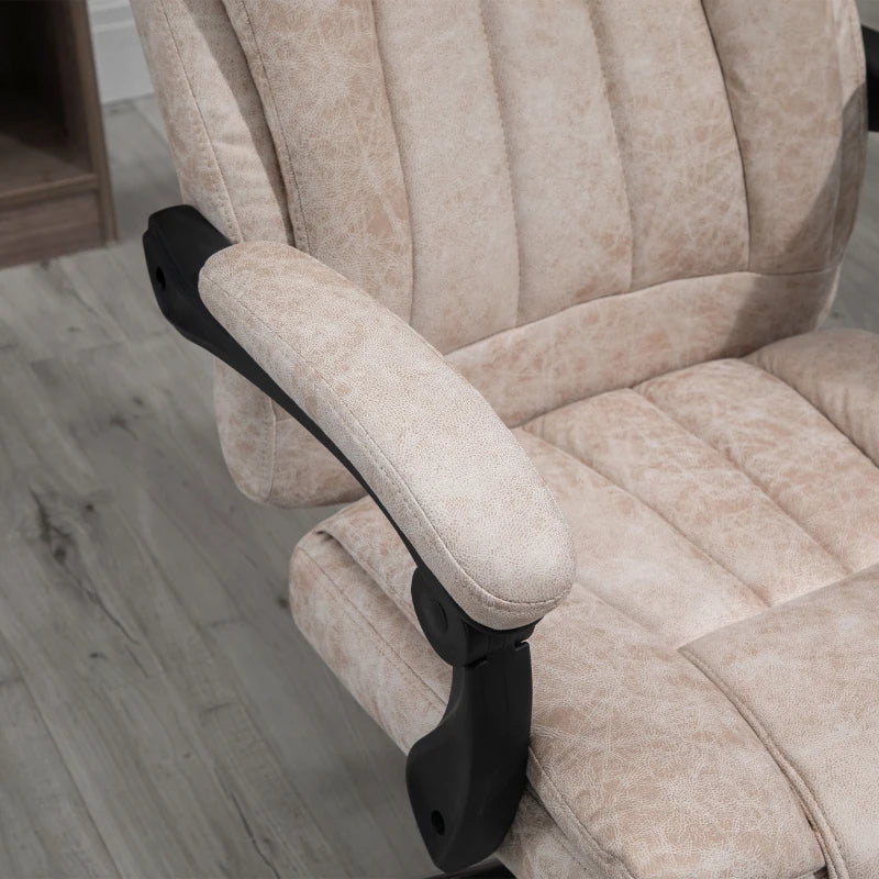 Beige Microfibre Home Office Chair with Reclining Function & Footrest