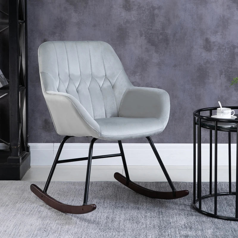 Grey and Black Rocking Armchair with Steel Frame and Sponge Padding