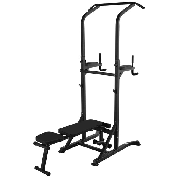 Adjustable Weight Bench with Pull Up Bar and Dip Station - Black