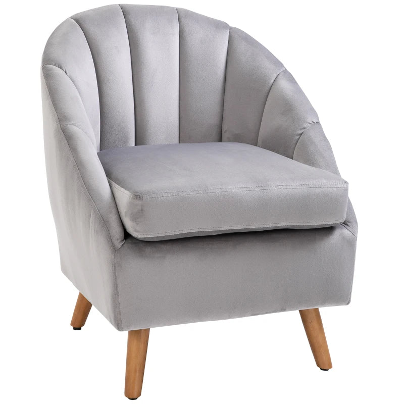 Grey Velvet Accent Armchair with Solid Wood Legs