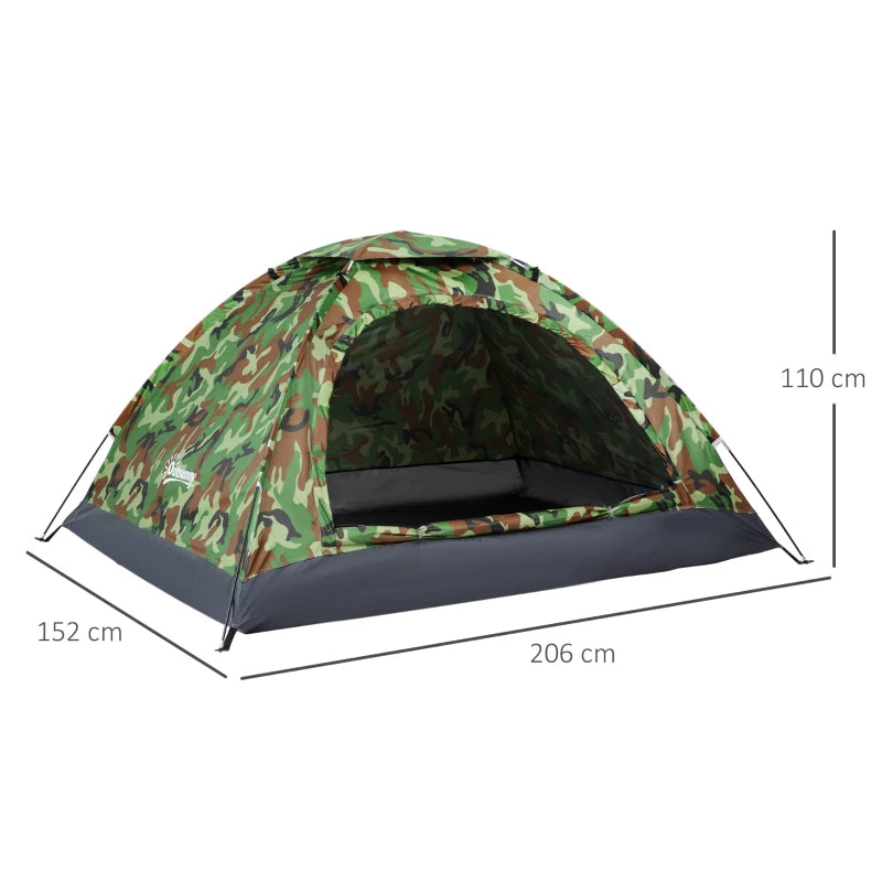 Camouflage 2-Person Camping Tent with Zipped Doors and Storage Pocket, Multicoloured