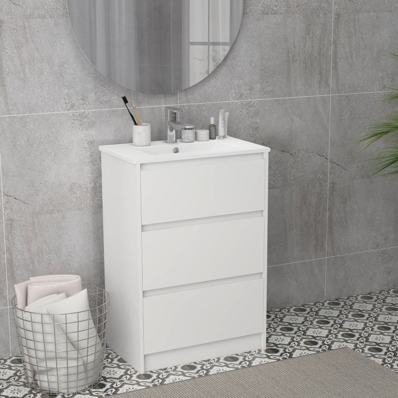 White Gloss Bathroom Vanity Unit with Basin & Single Tap Hole, 2 Drawers