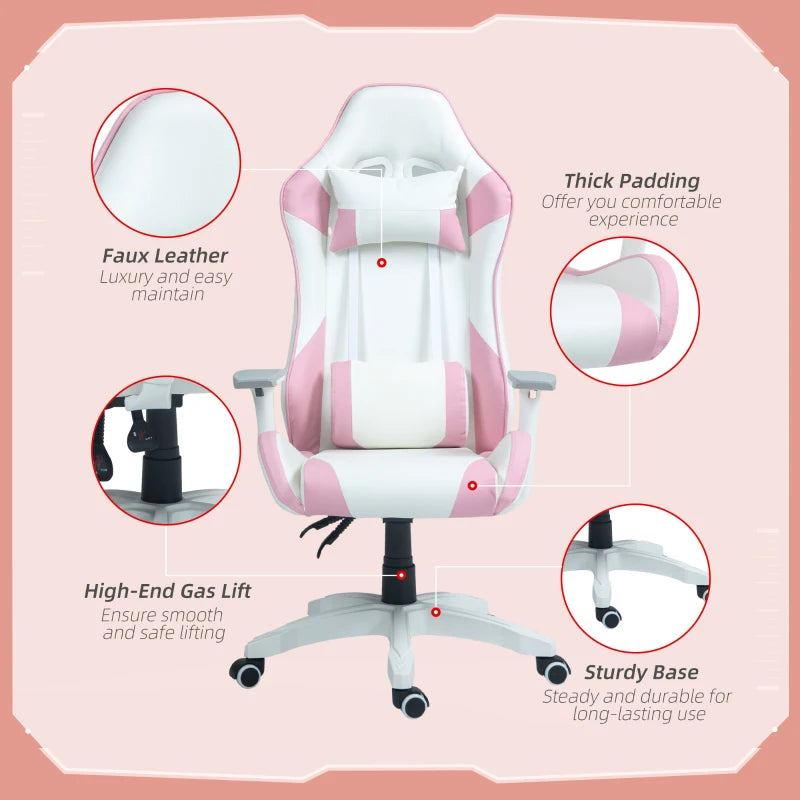 Colour Block Gaming Chair - Pink/White Faux Leather, 135° Recline