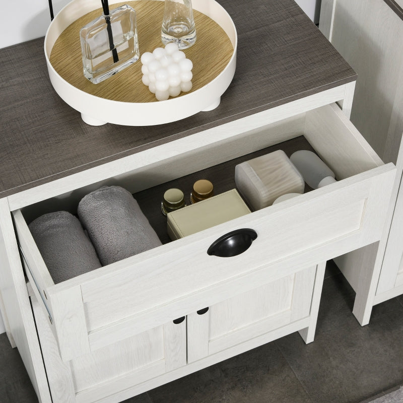 White Bathroom Storage Cabinet with Drawer and Double Doors