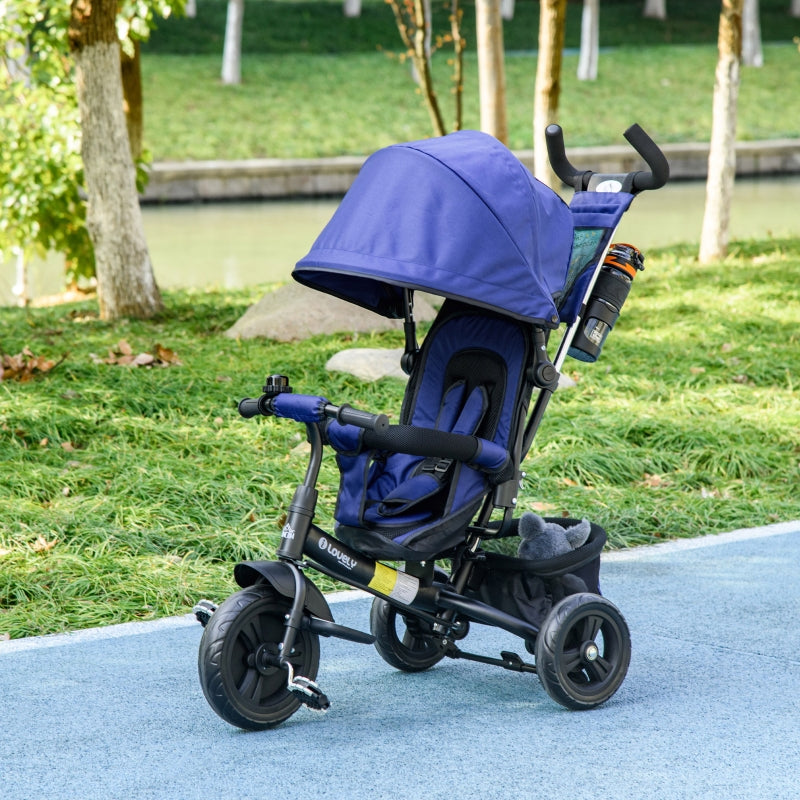 Blue 6-in-1 Kids Trike with Push Handle, Canopy, Safety Belt, Storage, Footrest, Brake