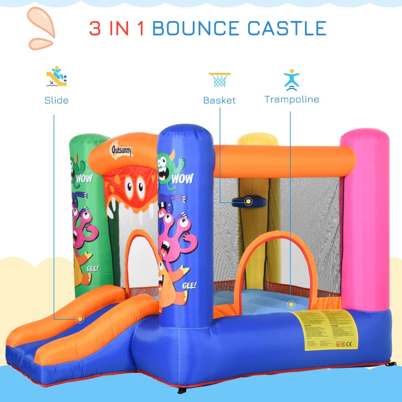 Monster Design Inflatable Bouncy Castle with Slide - Green/Blue - 180 x 250 x 175 CM