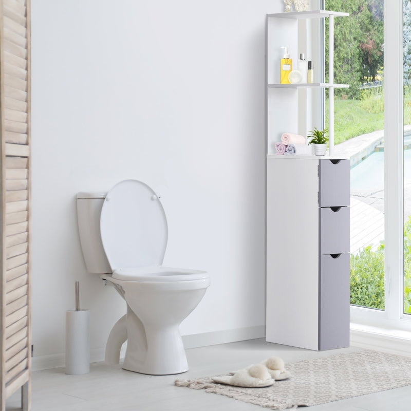 Freestanding Tall Bathroom Storage Cabinet, White & Grey