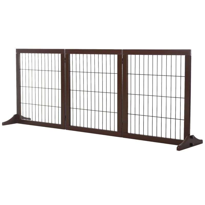 Brown 3-Panel Foldable Pet Gate with Pine Frame