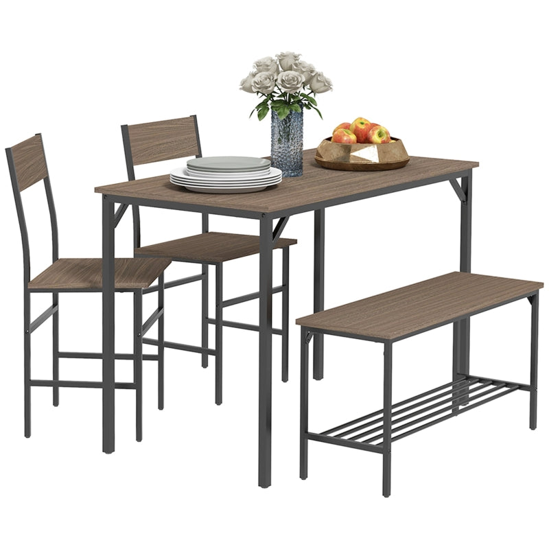 4-Piece Dining Set with Table, Chairs, and Bench - Grey